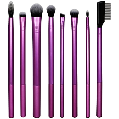Real Techniques, Set Di Pennelli Da Trucco Everyday Eye Essentials, Pennelli Per Contorno Occhi, Ombretto, Sopracciglia E Ciglia,Set Da 8 Pezzi