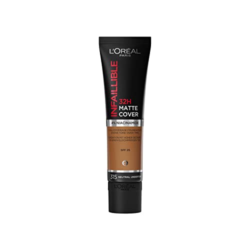 L'Oréal Paris Fondotinta Infaillible 32H Matte Cover, Make-Up Dal Finish Matte Copertura Totale Sulla Pelle, 315 Neutral Undertone, 30 Ml