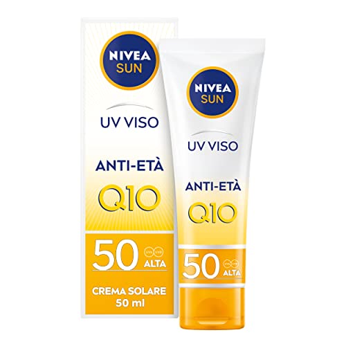 Nivea Sun Uv Viso Anti-Età Fp 50 In Tubetto Da 50 Ml,Crema Viso Antirughe Con Coenzima Q10, Crema Solare Viso 50 Per Uso Giornaliero, Crema Antimacchi