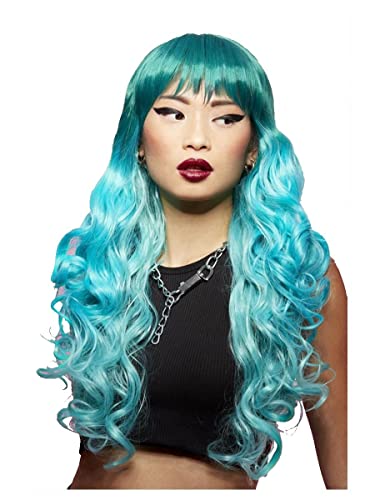Smiffys Parrucca Manic Panic® Mermaid™ Ombre Siren™, Capelli Lunghi Con Frangetta E Con Punte Arricciate, Stilizzabile A Caldo