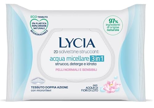 Lycia - Salviettine Struccanti Micellari Per Pelli Normali E Sensibili, Salviette Struccanti Per Viso E Occhi, Con Acqua Di Fior Di Loto, In Tessuto 1