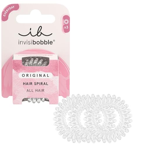 Invisibobble Original Hair Bands Crystal Clear I Spiral Elastics For Girls And Ladies I Strong Hold And Respectful Hair I Anti Hair Breakage I Pack Of