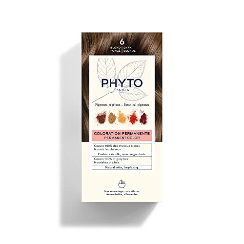 Phyto Color Kit 6 Biondo Scuro Colorazione Permanente Senza Ammoniaca, 100% Copertura Capelli Bianchi