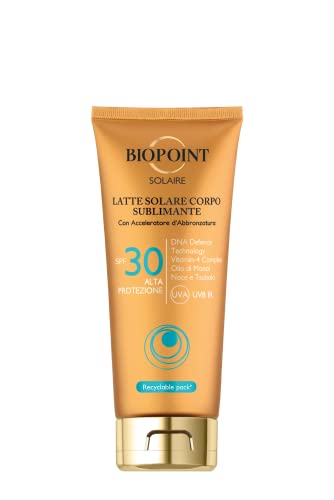 Biopoint Solaire - Latte Solare Corpo Sublimante Spf 30 Con Acceleratore Di Abbronzatura, Azione Antiossidante E Idratante, Dona Una Pelle Dorata E Lu