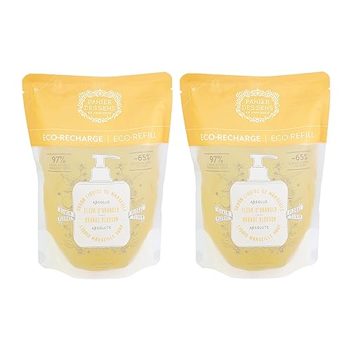 Panier Des Sens Ricarica Sapone Liquido Mani Di Marsiglia Fiori D'Arancio - Sapone Di Marsiglia 96% Naturale Prodotto In Francia - 2X500Ml Sapone Mani