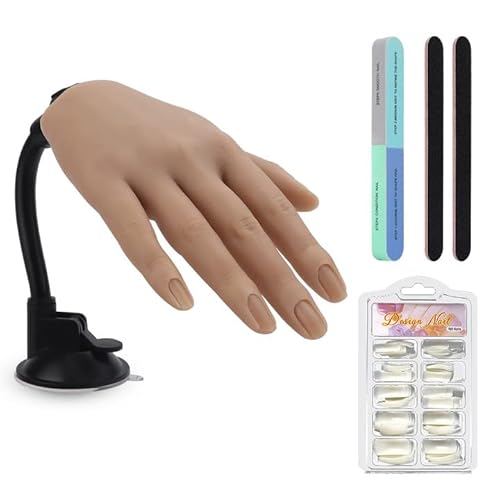 Yokilly Mano Finta Per Ricostruzione Unghie,Mani Pratica Unghie In Silicone,Con 100 Pezzi Tip Unghie Finte Regolabili 3 Pezzi Professionali File Unghi