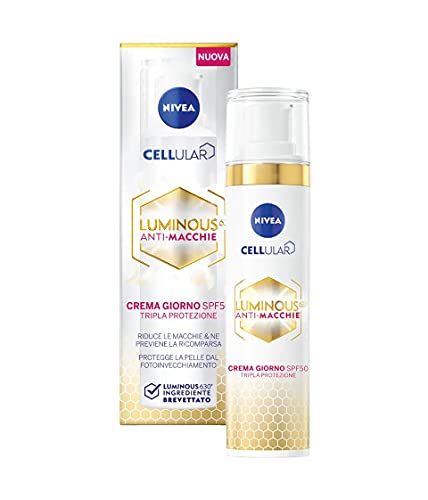 Nivea Cellular Luminous630 Crema Anti-Macchie Giorno Fp50 Tripla Protezione 40 Ml, Opacizzante Contro Le Macchie Scure, Crema Viso Con Acido Ialuronic