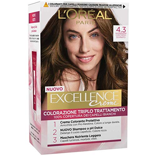 L'Oréal Paris Excellence Creme, Tinta Colorante Con Triplo Trattamento Avanzato, Copre I Capelli Bianchi Per Un Risultato A Lunga Durata, 4.3 Castano