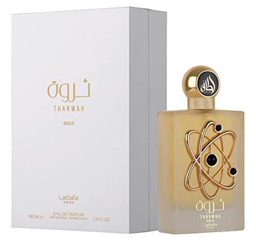 Lattafa Profumi Tharwah Gold For Unisex Eau De Parfum Spray, 3.4 Ounce