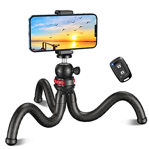 Cirycase Treppiede Smartphone, Flessibile Mini Cavalletto Per Smartphone Octopus Con Telecomando Wireless, 360° Rotabile & Portatile, Compatibile Con