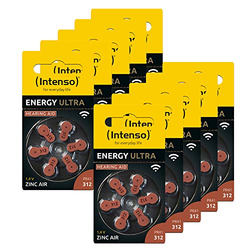 Intenso Energy Ultra 7504436Mp - 60 Batterie Per Apparecchi Acustici Pr41, Tipo 312, 10 Confezioni Da 6 Pezzi, Marrone (Tipo 312), 10 Confezioni Da 6