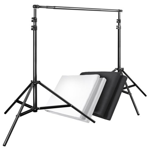 Walimex Hintergrundsystem-Set 120-307 Cm (2X Stoffhintergründe 2,85 X 6 M, 1 Teleskopstange, 2 Stative Und Inkl. Transporttasche) Schwarz Und Weiß, 18