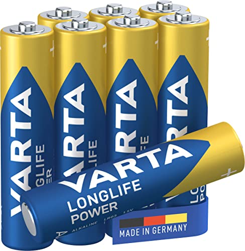 Varta Longlife Power Batterie Aaa Micro Lr03 (Pacco Da 8) Batteria Alcalina - Made In Germany - Ideali Per Giocattoli, Torce, Controller E Altri Dispo