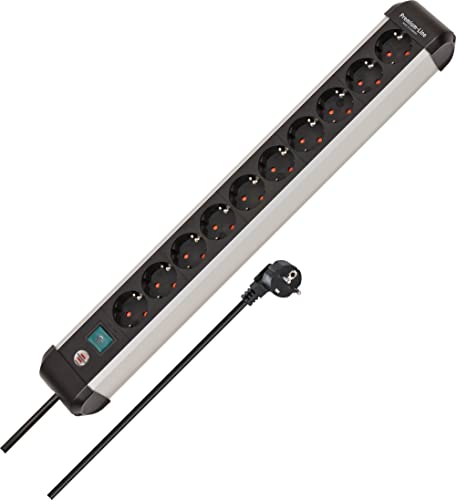Brennenstuhl Ciabatta Elettrica Premium Alu-Line 10 Prese/Presa In Alluminio Di Alta Qualità (Presa Multipla Con Interruttore E Cavo Da 3 M, Made In G
