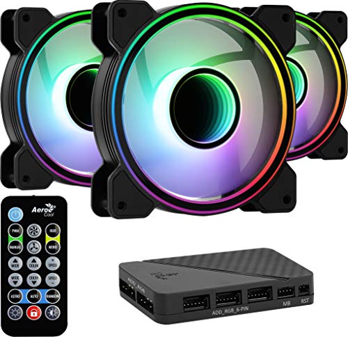 Aerocool Mirage Pc Case Fan – 12 Pro, 3 X Argb Translucent Fans 120Mm, 1 X H66F Rgb Hub, Infinity Mirror Design, Includes 6-Pin Connector, Remote Cont