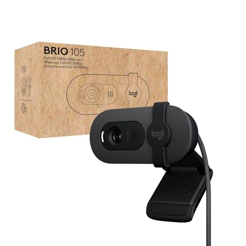 Logitech Brio 105 Webcam Professionale Full Hd 1080P Con Correzione Automatica Illuminazione, Usb-A, Copriobiettivo, Configurazione Facile, Compatibil