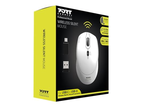 Port Connect Mouse Wireless E Silenziatore Wireless 2.4 Ghz Usb-A/Usb-C Compact Bianco
