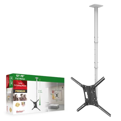 Barkan Supporto Da Soffitto Per Tv Da 13 A 75 Pollici, 4500 L, Con 3 Movimenti Piatti E Curvi, Supporta Fino A 43 Kg, Estremamente Estensibile, Lunghe