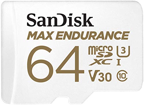 Sandisk Max Endurance Video Monitoring For Dashcams & Home Monitoring 64 Gb Microsdxc Memory Card + Sd Adaptor 30,000 Hours Endurance, White