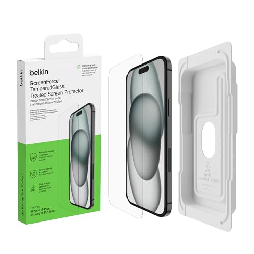 Belkin Screenforce Temperedglass Proteggi Schermo Antimicrobico, Pellicola Protettiva, Vetro Temperato Per Iphone 15 Plus/14 Pro Max, Trasparente, Ant