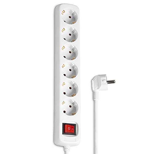 Hama - Multipresa 6 Vie Schuko Con Tasto On/Off, Cavo 5 Metri, Bianco