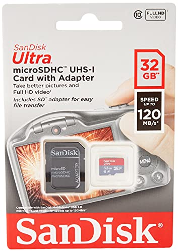 Sandisk Ultra 32Gb Microsdhc Memory Card + Sd Adapter With A1 App Performance Up To 120Mb/S, Class 10, Uhs-I