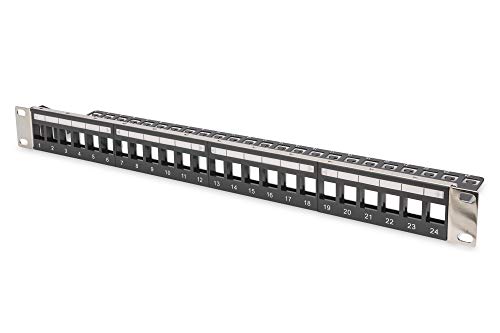 Digitus Patch Panel Modulare - 24 Porte - 1U - Pannelli Logo - Schermato - Per Moduli Keystone - 19" Rack - Nero