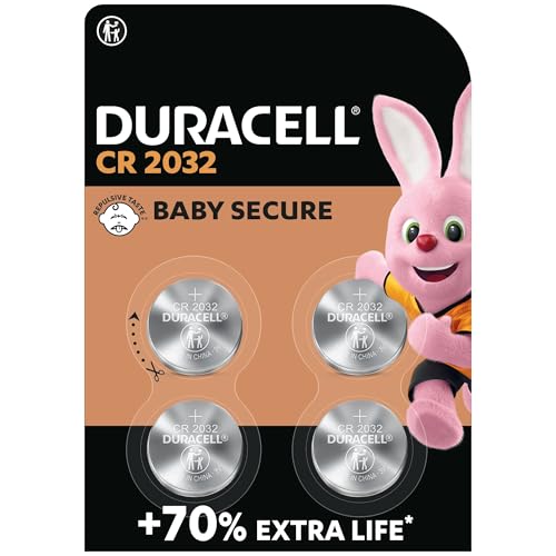 Duracell - 2032, Batteria Bottone Al Litio 3V, Confezione Da 4, Con Tecnologia Baby Secure Per L'Uso Su Chiavi Con Sensore Magnetico, Bilance, Element