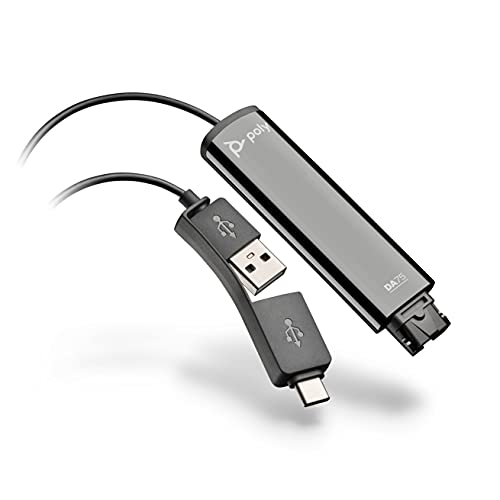 Poly - Da75 Usb-A/Usb-C Digital Adapter (Plantronics) - Works With Call Center Quick Disconnect (Qd) Headsets - Acoustic Hearing Protection -Works Wit
