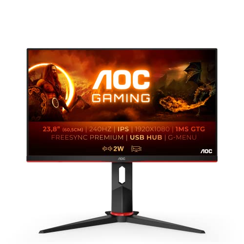 Aoc Gaming 24G2Zu - Monitor Fhd Da 24 Pollici, 240 Hz, 0,5 Ms, Freesync Premium (1920 X 1080, Hdmi, Displayport, Hub Usb), Nero/Rosso