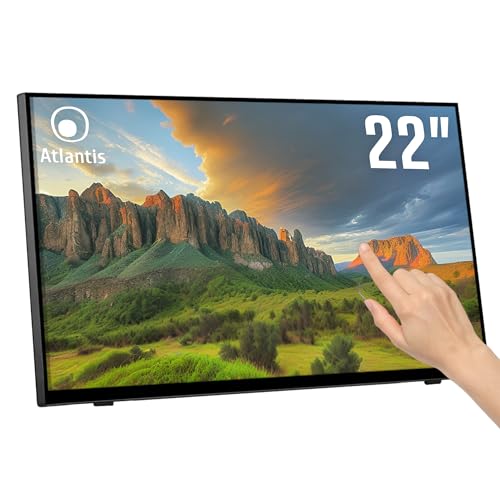 Atlantis A05-T22A-Vhdm Monitor Touch 22 Pollici, Schermo 22", Touchscreen 10 Tocchi, Full Hd 1920X1080, Hdmi Vga Dp, Inclinabile 15°-50°, Vetro Protet