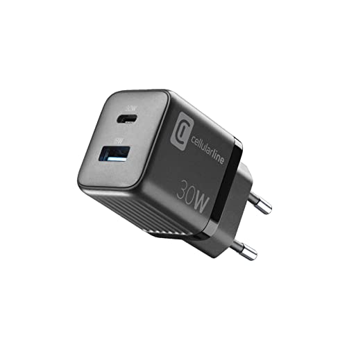 Cellularline | Caricabatterie Da Rete Multipower Micro | Super Fast Charger 30W Con 2 Porte Usb-C - Dotato Di Tecnologia Gan - Compatibile Con Smartph
