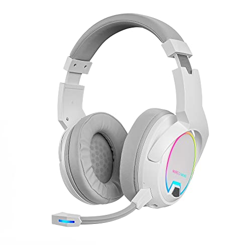 Mars Gaming Mhw-100 Bianco, Cuffie Wireless Argb Flow, Microfono Enc Rimovibile, Ultraleggero, Enc Attivo + Cancellazione Passiva Rumore, Compatibilit