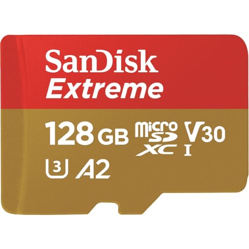 Sandisk 128 Gb Scheda Microsdxc Extreme Per Action Cams E Drones + Adattatore Sd + Rescuepro Deluxe, Fino A 190 Mb/S, Con A2 App Performance, Uhs-I, C