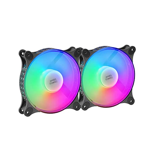 Mars Gaming Mf-Duo, Kit 2 Ventole Frgb Rainbow 360°, Ultra-Silenzioso, Doppia Connessione 3Pin + 4Pin, Nero