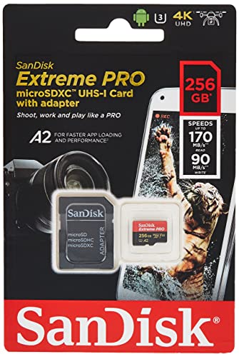Sandisk Extreme Pro Scheda Di Memoria Microsdxc Da 256 Gb E Adattatore Sd Con App Performance A2 E Rescue Pro Deluxe, Fino A 170 Mb/Sec, Classe 10, Uh