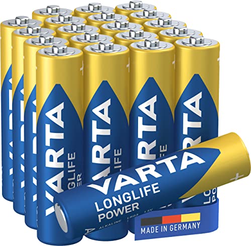 Varta Longlife Power Batterie Aaa Micro Lr03 (Pacco Da 20) Batteria Alcalina - Made In Germany - Ideali Per Giocattoli, Torce, Controller E Altri Disp