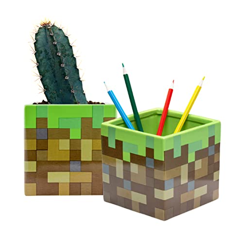 Minecraft - Bloc D'Herbe - Pot À Plantes Et À Stylos