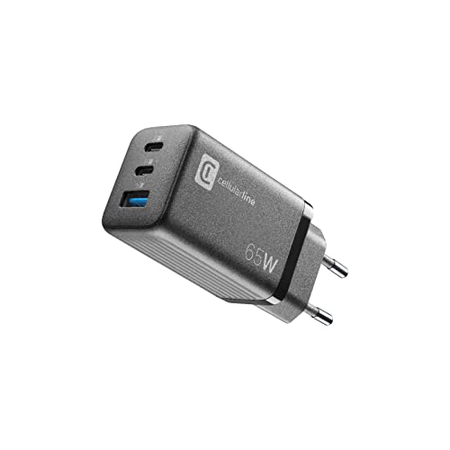 Cellularline | Caricabatterie Da Rete Multipower Micro | Super Fast Charger 65W Con 3 Porte Usb-C - Dotato Di Tecnologia Gan - Compatibile Con Smartph
