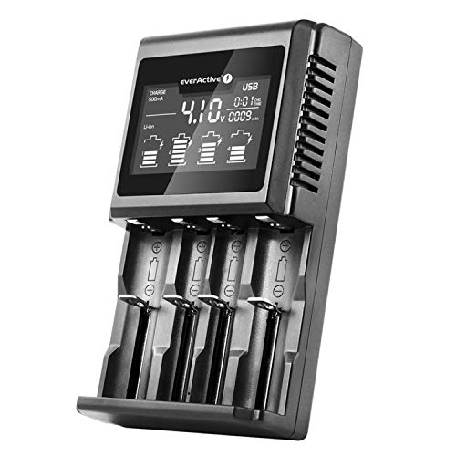 Everactive 18650 - Caricatore Per 4 Batterie Aaa, Aa, C E D, Professionale E Veloce, Grande Display Lcd, Test Di Capacità, Modello: Uc-4000
