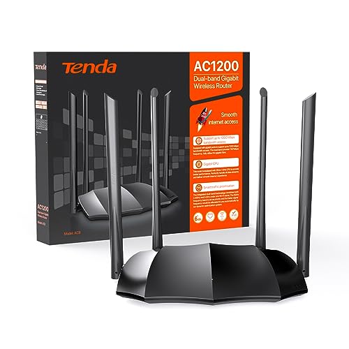 Tenda Ac8 Router Wifi Ac1200 - Router Wireless Dual Band 5Ghz/2.4Ghz, 4 Porte Gigabit, Antenne 4X6Dbi, Repeater Access Point Mode, Beamforming/Mu-Mimo