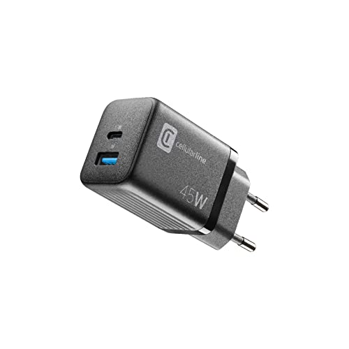 Cellularline | Caricabatterie Da Rete Multipower Micro| Super Fast Charger 45W Con 2 Porte Usb-C - Dotato Di Tecnologia Gan - Compatibile Con Smartpho
