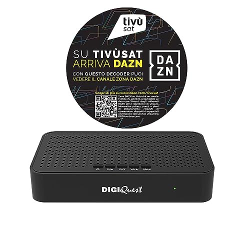 Digiquest Decoder Tivùsat Classic Q10 | Ricevitore Satellitare Hd Tivùsat E Abilitato Zona Dazn | Mediaplayer, Telecomando 2 In 1 E Smartcard Tivùsat