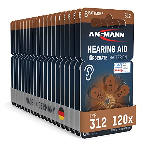 Ansmann Batterie Per Apparecchi Acustici Tipo 312 Marrone P312 Zl3 Pr41, 120 Pezzi, Zinco Aria 1,4 V, Made In Germany