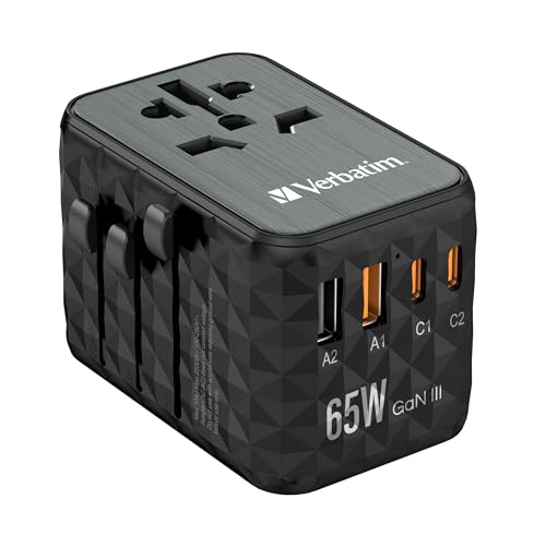 Verbatim Gan - Adattatore Universale Da Viaggio Uta‑05, Con 2 Porte Usb‑A E 2 Porte Usb-C, Caricatore Rapido Per Laptop, Cellulare, Fotocamera E Co, S