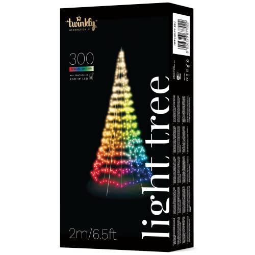 Twinkly Light Tree - Albero Di Natale A Pennone Per Interni Ed Esterni - Pre-Illuminato Con 300 Led Rgb + Bianco Caldo - Controllato Da App - Nero, 6M