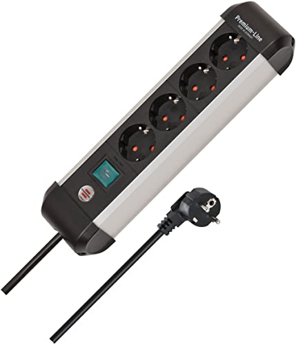 Brennenstuhl Ciabatta Elettrica Premium Alu-Line A 4 Prese, In Alluminio Di Alta Qualità (Presa Multipla Con Interruttore E Cavo Da 1,8 M, Prodotta In
