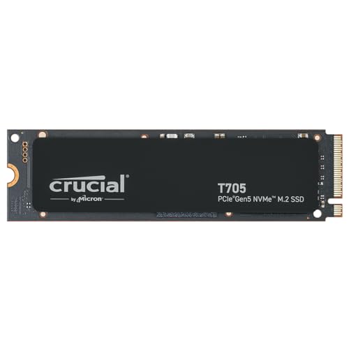 Crucial T705 Ssd 1Tb Pcie Gen5 Nvme M.2 Ssd Interno Gaming (Nuovo 2024), Fino A 13.600Mb/S, Microsoft Directstorage, Retrocompatibilità Pcie 3.0 E 4.0