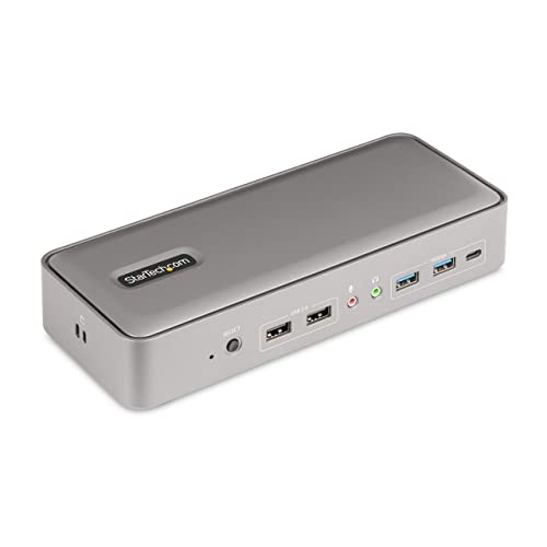 Startech.Com Kvm Docking Station Usb-C Per Due Laptop, Dock Kvm Displayport A Doppio Monitor 4K 60 Hz, Hub Usb A 5 Porte, Gbe, Alimentazione A 90W/45W