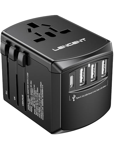 Lencent Adattatore Universale Da Viaggio, Caricatore Internazionale Con 3 Usb E 1 Tipo-C E Presa Ac Ricarica, Adattatore Spina Universale Per Eu Usa U